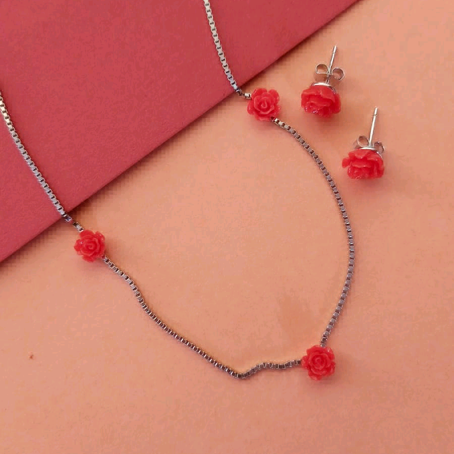 Red Rose Necklace Made With Pure 925 Silver 